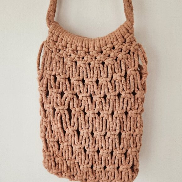 Cottagecore Dusty Rose Pink Crochet Tote Bag Purse Shoulder Bag Boho - Picture 4 of 5